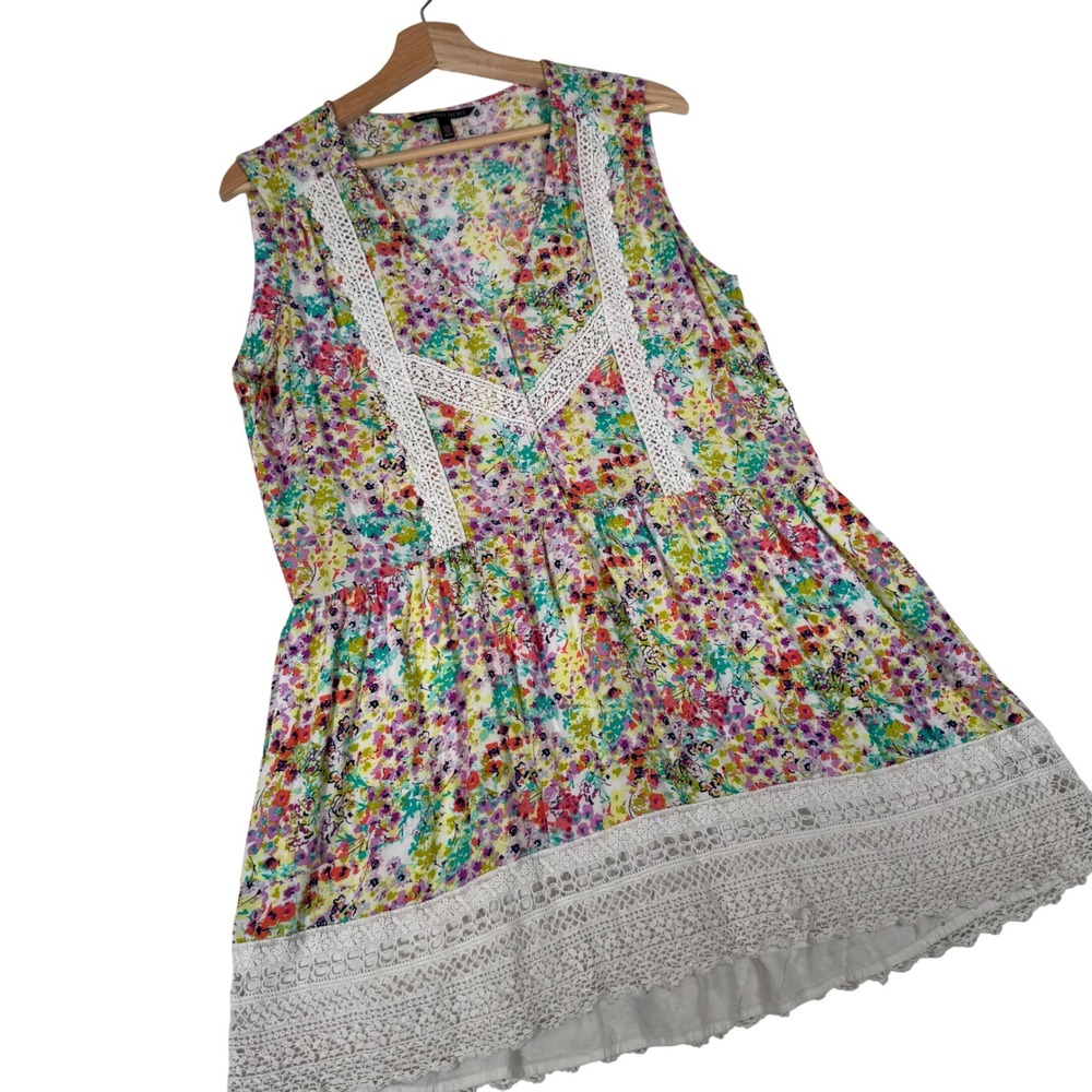 Victoria's Secret Tunic Women M Multicolor Floral Lace Boho Summer Flaw Hem Hole